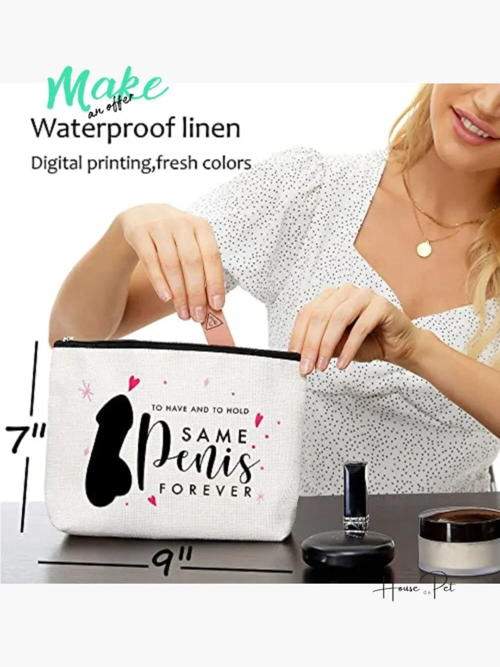 Waterproof Linen Cosmetic Bag Bridal Shower Gift Bride Survival Kit